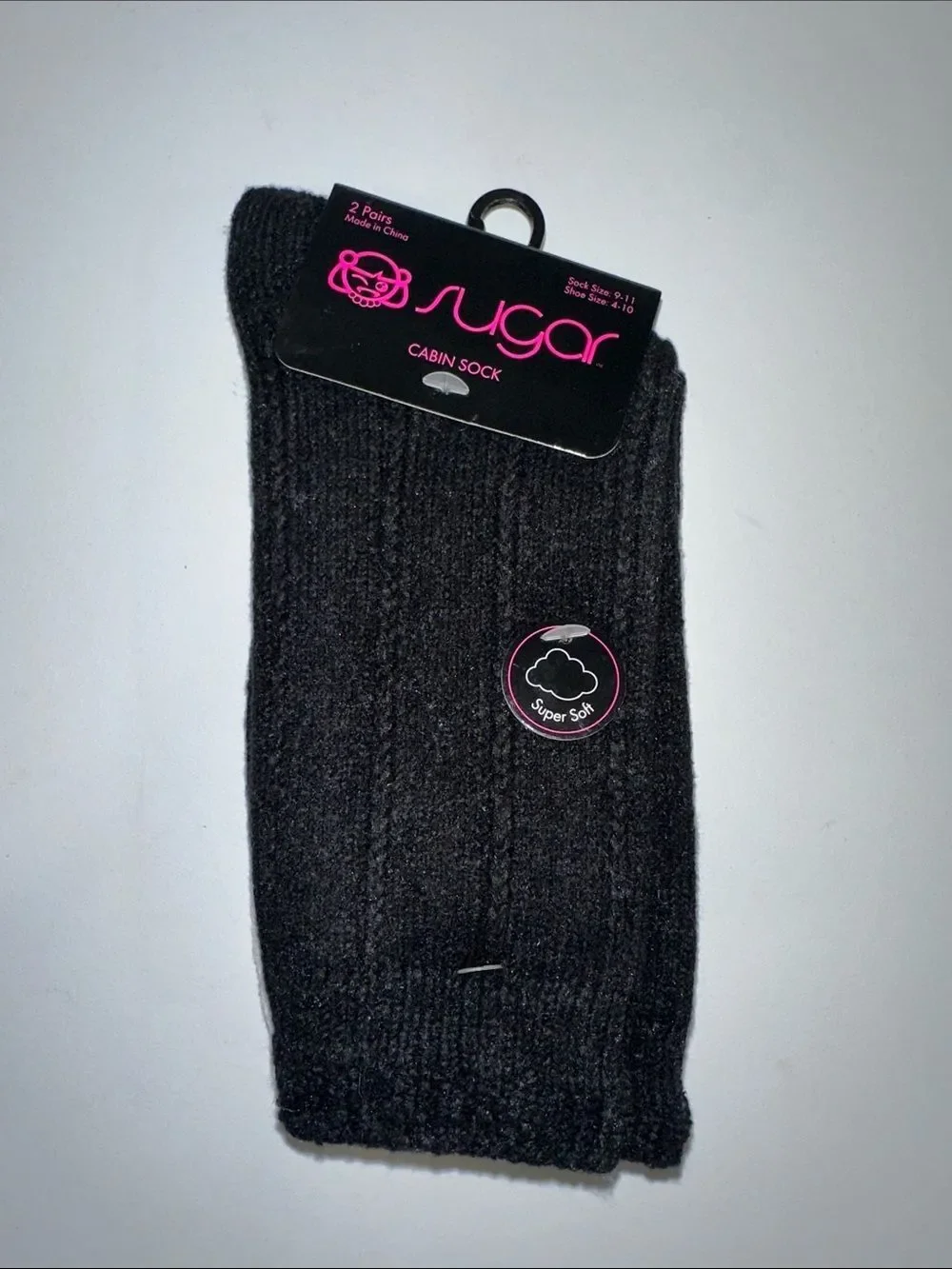 sugar Ladies Black Ivory Knit Super Soft Cabin Socks 2 pairs